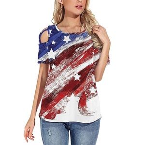 Small American flag cold shoulder top